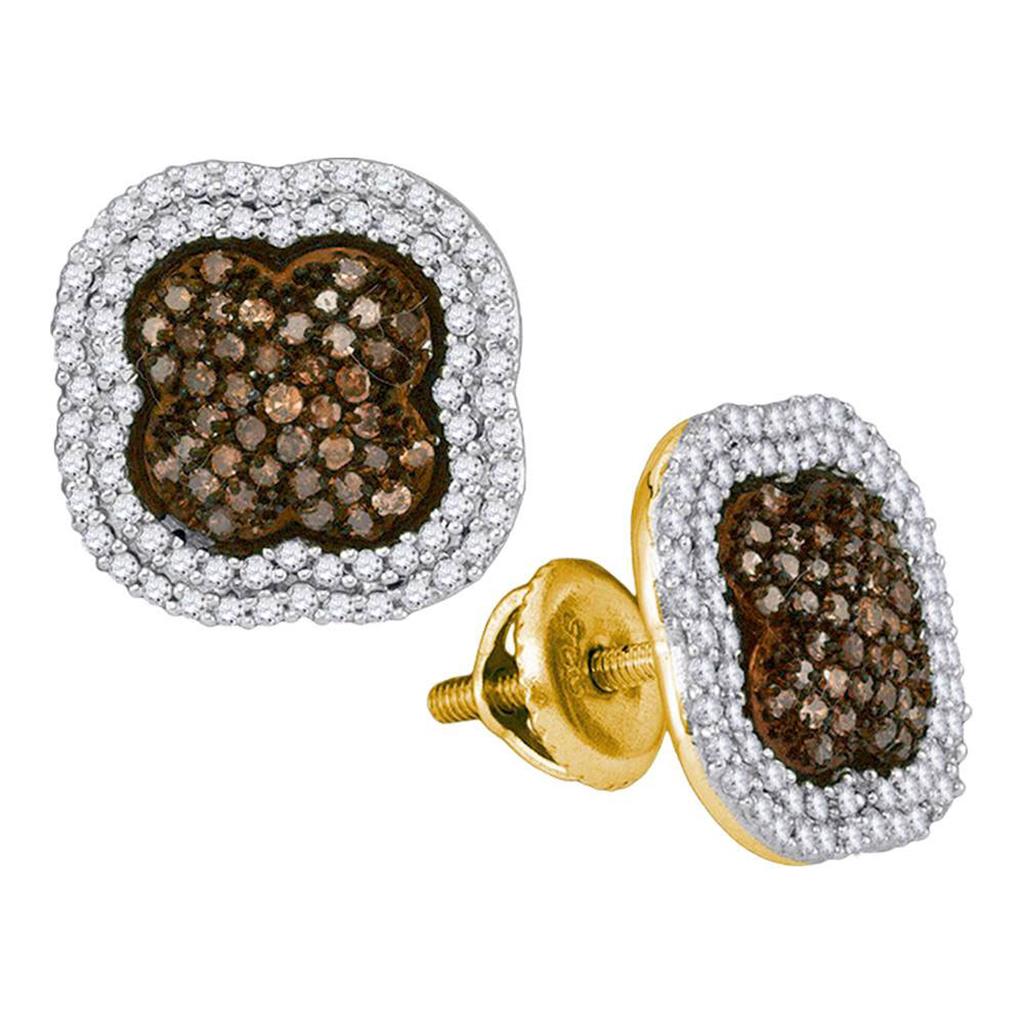 Image of ID 1 10k Yellow Gold Brown Diamond Quatrefoil Cluster Earrings 3/4 Cttw