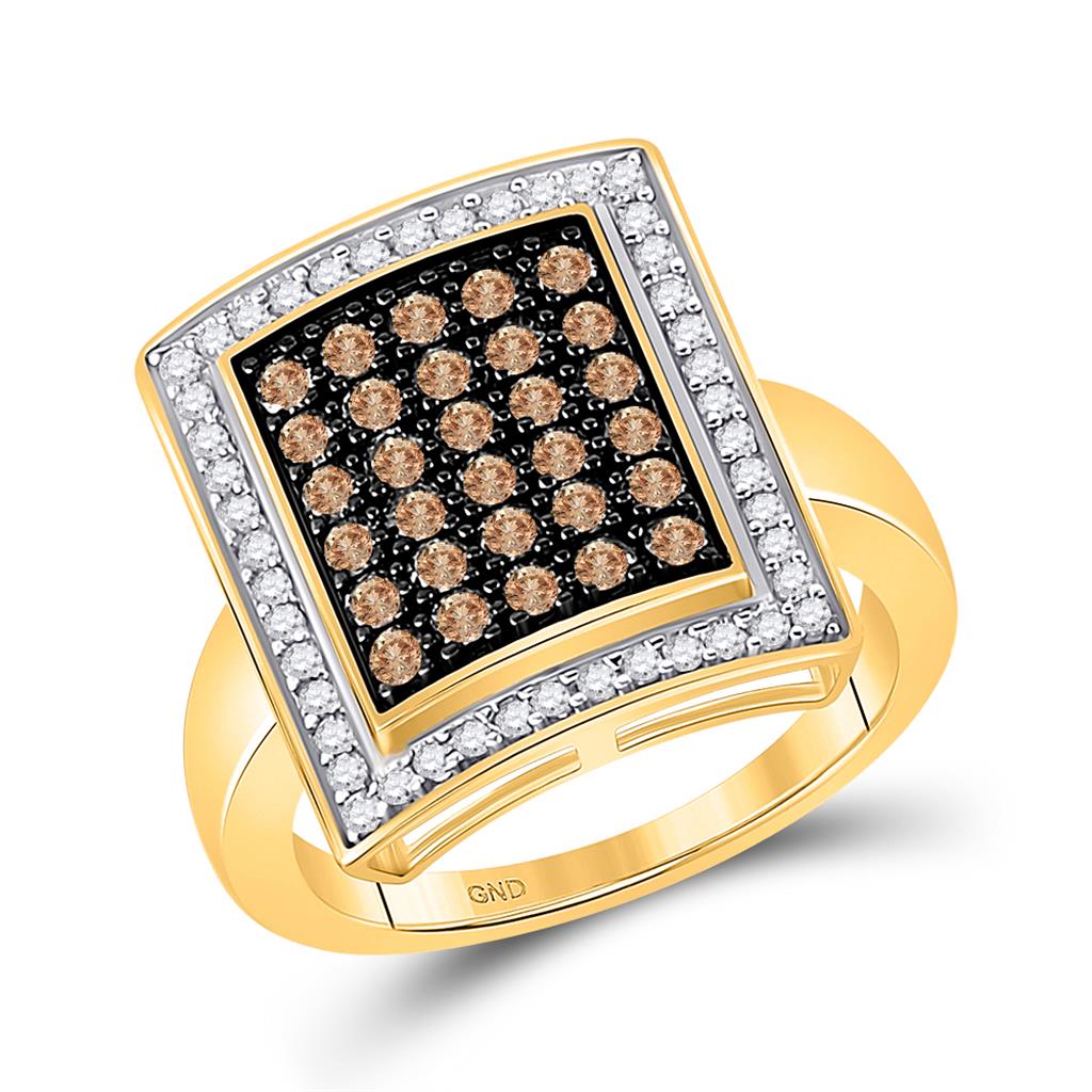 Image of ID 1 10k Yellow Gold Brown Diamond Rectangle Cluster Ring 1 Cttw