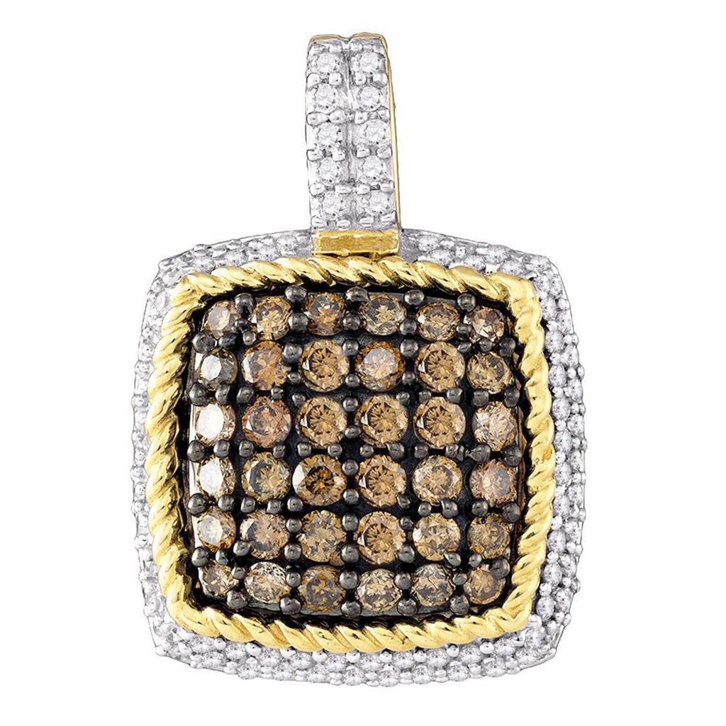 Image of ID 1 10k Yellow Gold Brown Diamond Square Cluster Pendant 3/4 Cttw