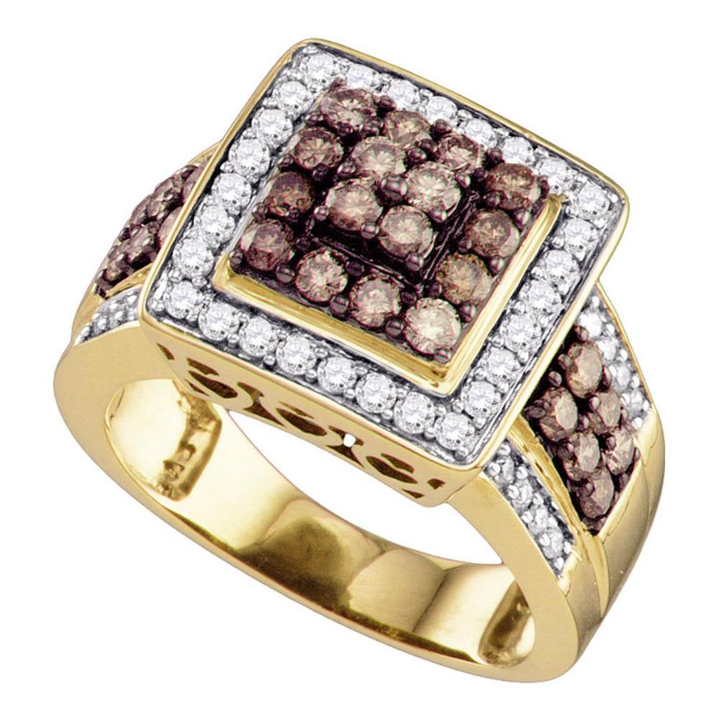 Image of ID 1 10k Yellow Gold Brown Diamond Square Cluster Ring 1-1/2 Cttw