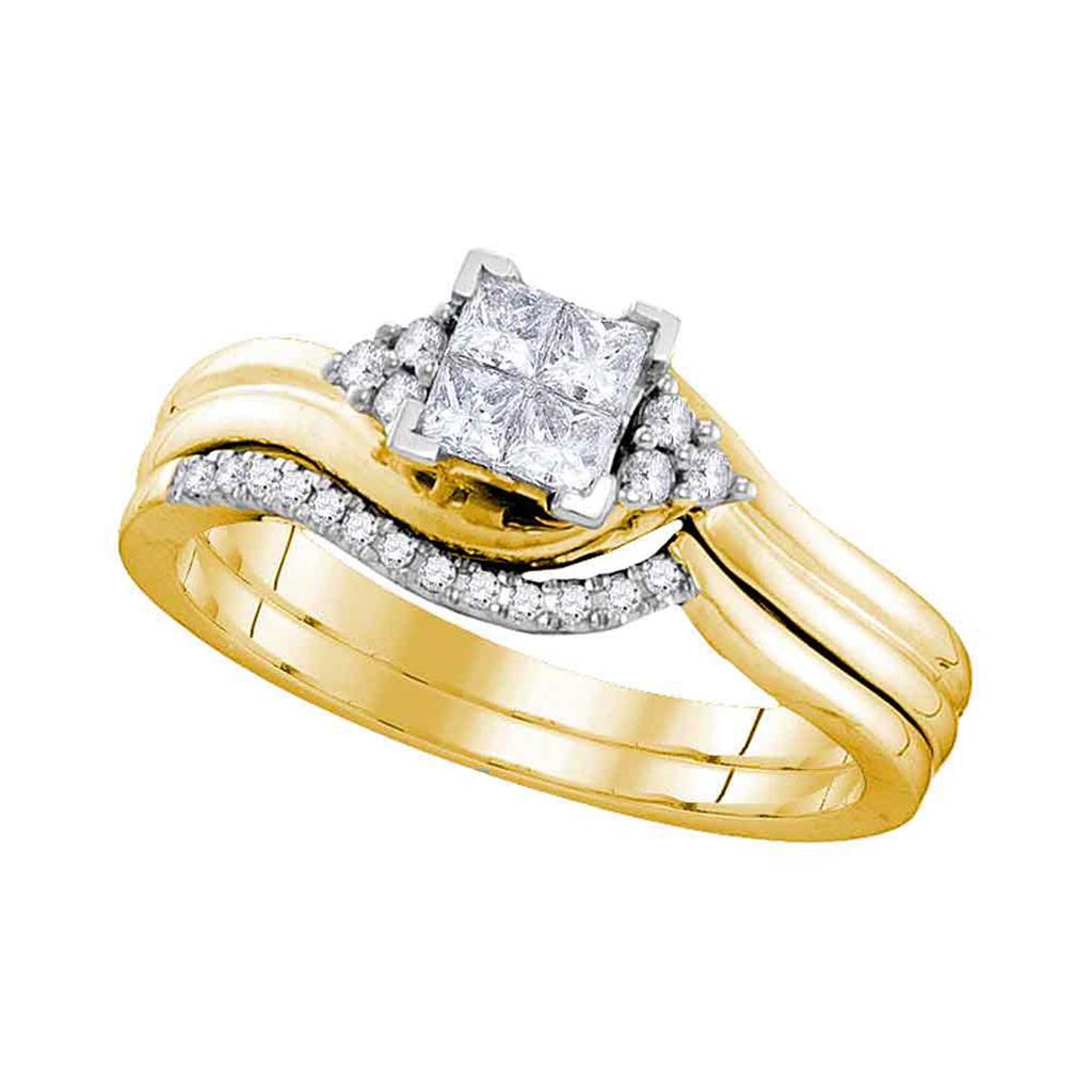 Image of ID 1 10k Yellow Gold Certified Princess Diamond Bridal Wedding Ring Set 1/3 Cttw