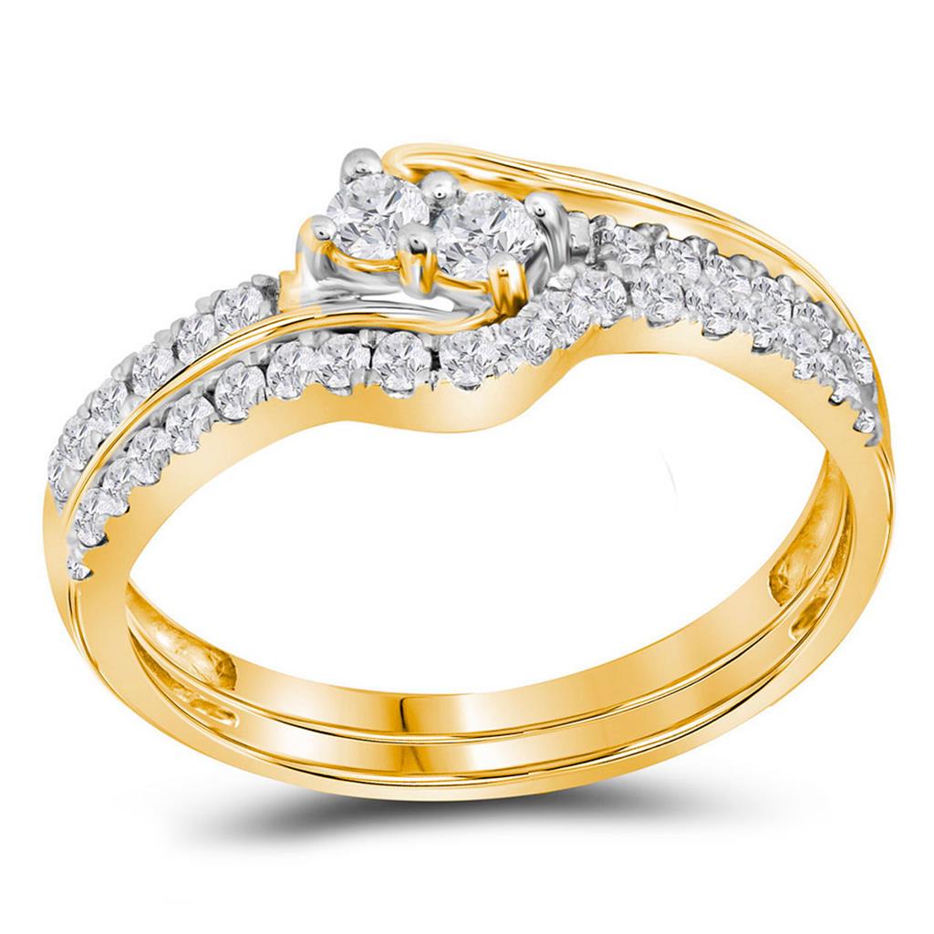 Image of ID 1 10k Yellow Gold Diamond 2-stone Hearts Together Bridal Wedding Ring Set 1/2 Cttw