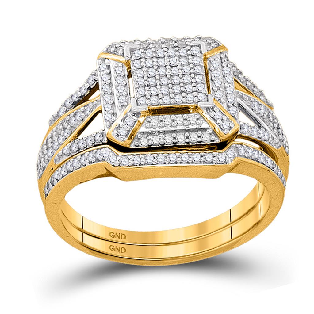 Image of ID 1 10k Yellow Gold Diamond Cluster Bridal Wedding Ring Set 1/2 Cttw