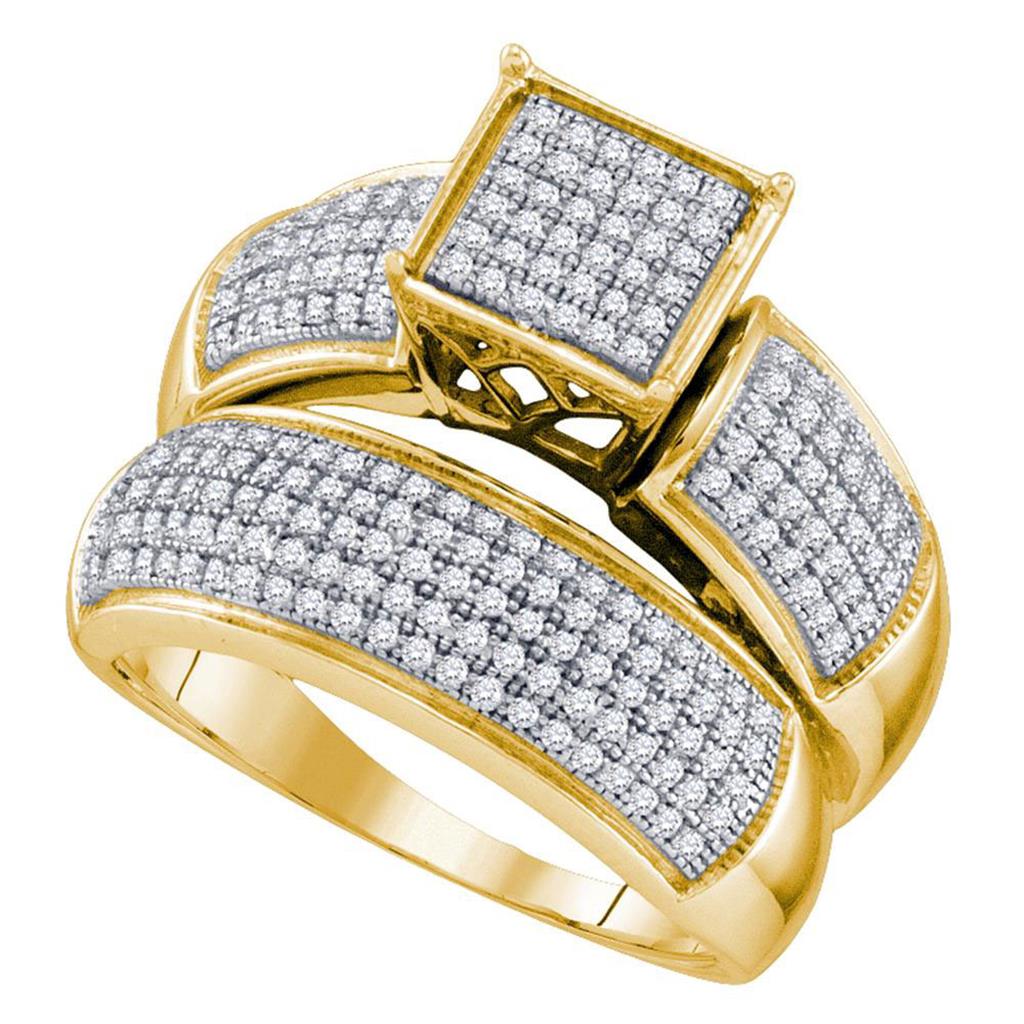 Image of ID 1 10k Yellow Gold Diamond Cluster Bridal Wedding Ring Set 5/8 Cttw