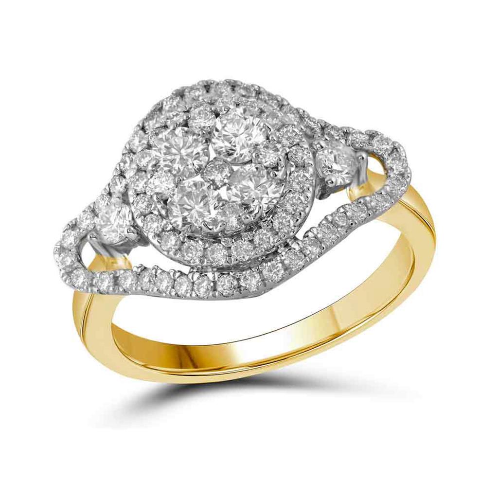 Image of ID 1 10k Yellow Gold Diamond Halo Bridal Engagement Ring 1-1/5 Cttw