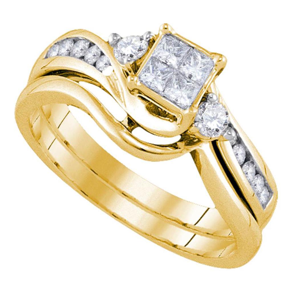 Image of ID 1 10k Yellow Gold Diamond Princess Bridal Wedding Ring Set 1/2 Cttw