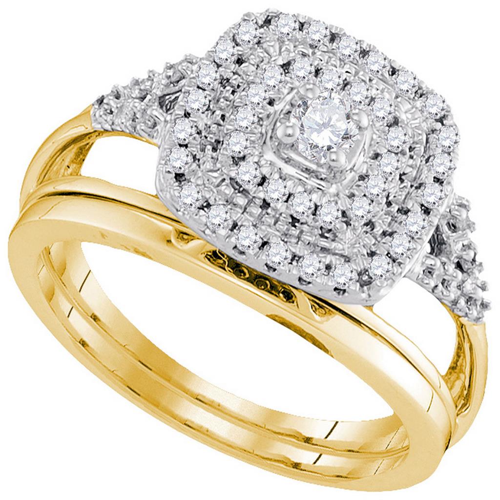 Image of ID 1 10k Yellow Gold Diamond Round Bridal Wedding Ring Set 1/3 Cttw