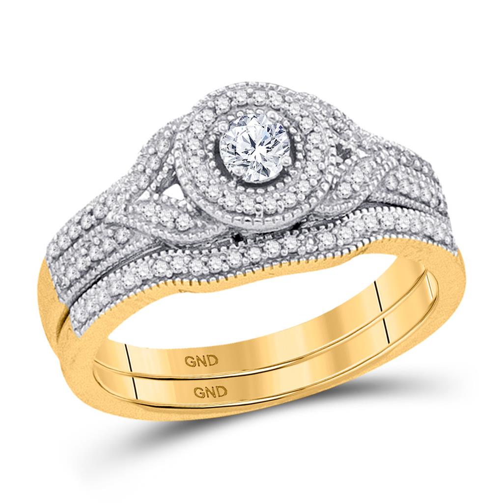 Image of ID 1 10k Yellow Gold Diamond Round Bridal Wedding Ring Set 3/8 Cttw