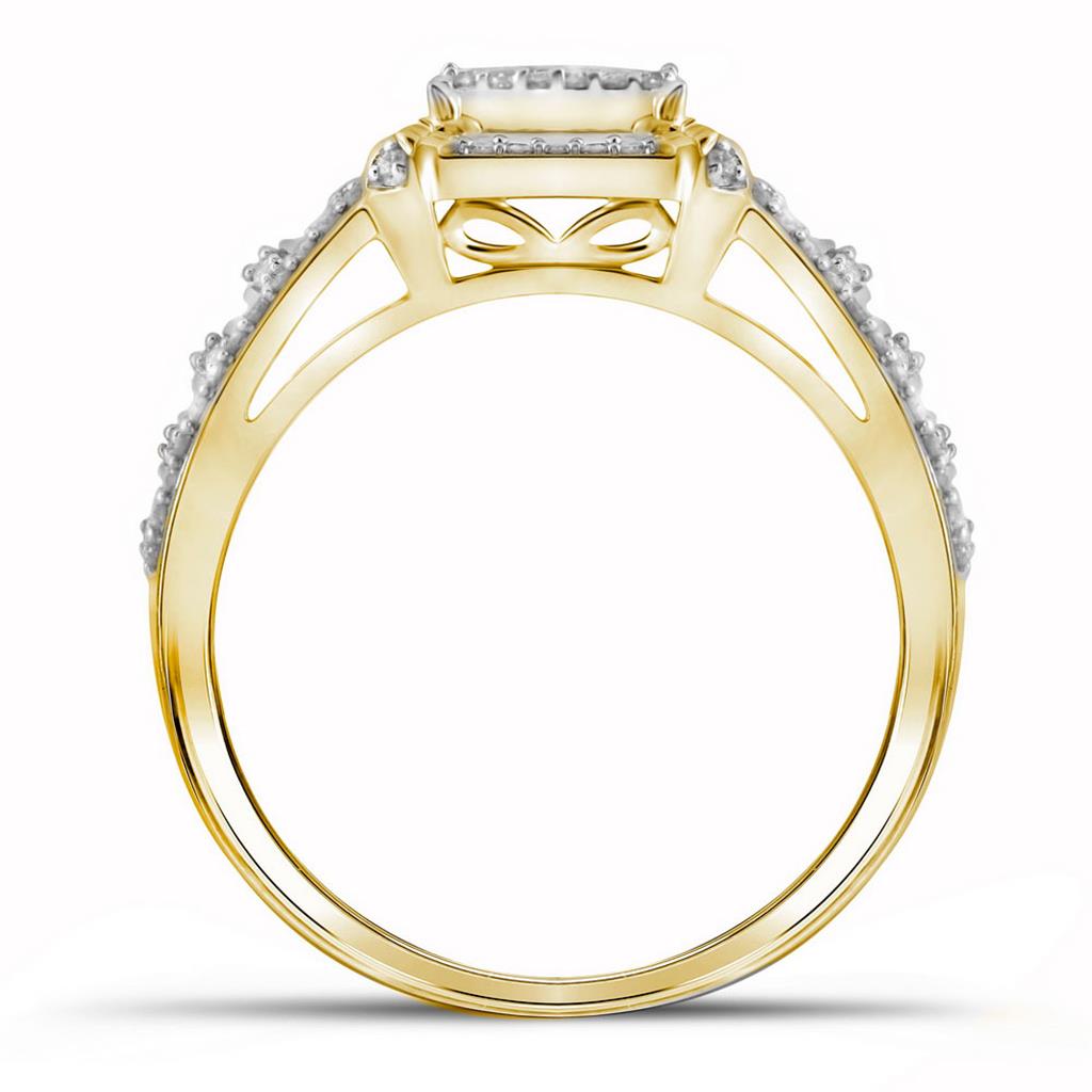 Image of ID 1 10k Yellow Gold Diamond Square Cluster Bridal Wedding Ring Set 1/2 Cttw