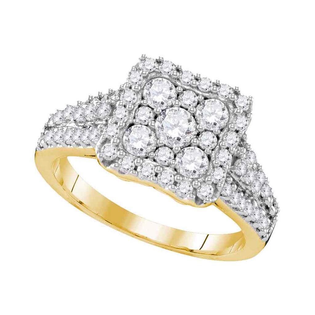 Image of ID 1 10k Yellow Gold Diamond Square Cluster Halo Bridal Engagement Ring 1-1/5 Cttw