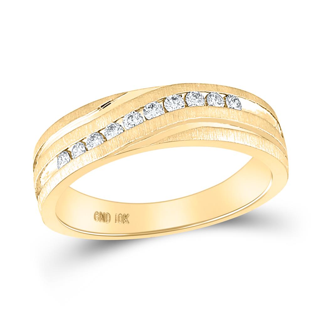 Image of ID 1 10k Yellow Gold Machine Set Round Diamond Wedding Channel Band Ring 1/4 Cttw