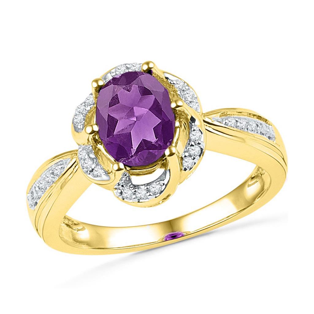 Image of ID 1 10k Yellow Gold Oval Created Amethyst Solitaire Diamond Ring 1-3/4 Cttw