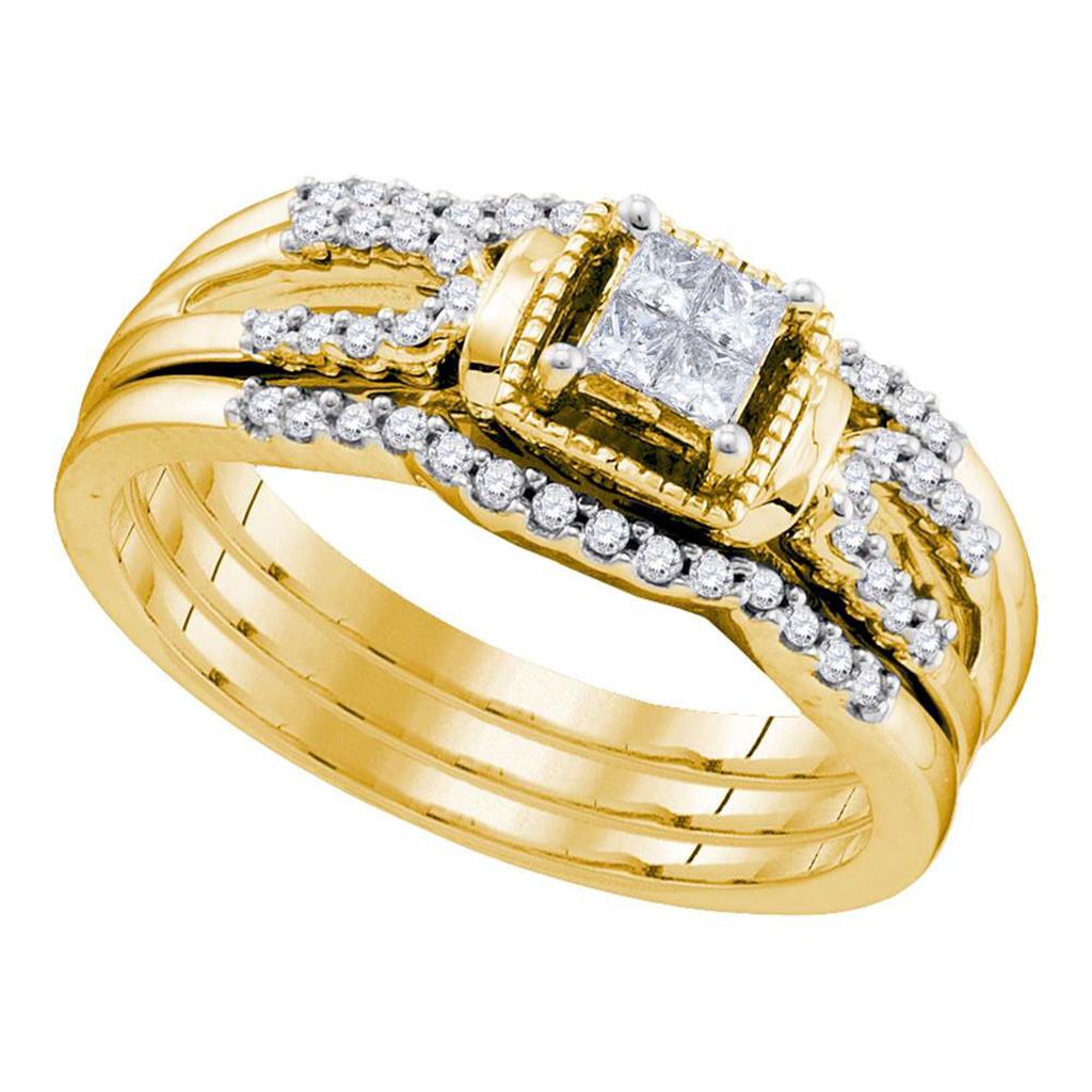 Image of ID 1 10k Yellow Gold Princess Diamond 3-Piece Bridal Wedding Ring Set 1/4 Cttw