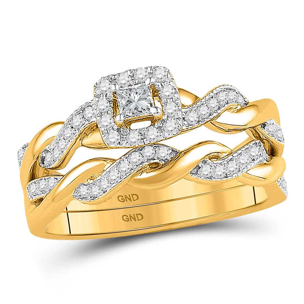 Image of ID 1 10k Yellow Gold Princess Diamond Bridal Wedding Ring Set 1/3 Cttw