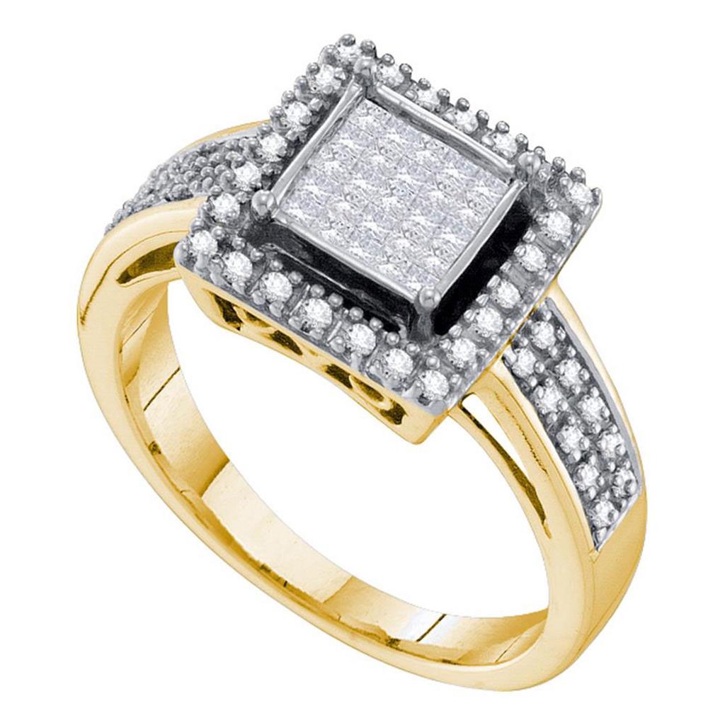 Image of ID 1 10k Yellow Gold Princess Diamond Halo Fashion Ring 1/3 Cttw