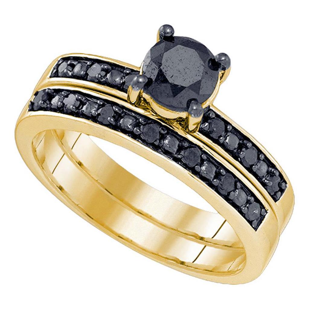 Image of ID 1 10k Yellow Gold Round Black Diamond Bridal Wedding Ring Set 1 Cttw