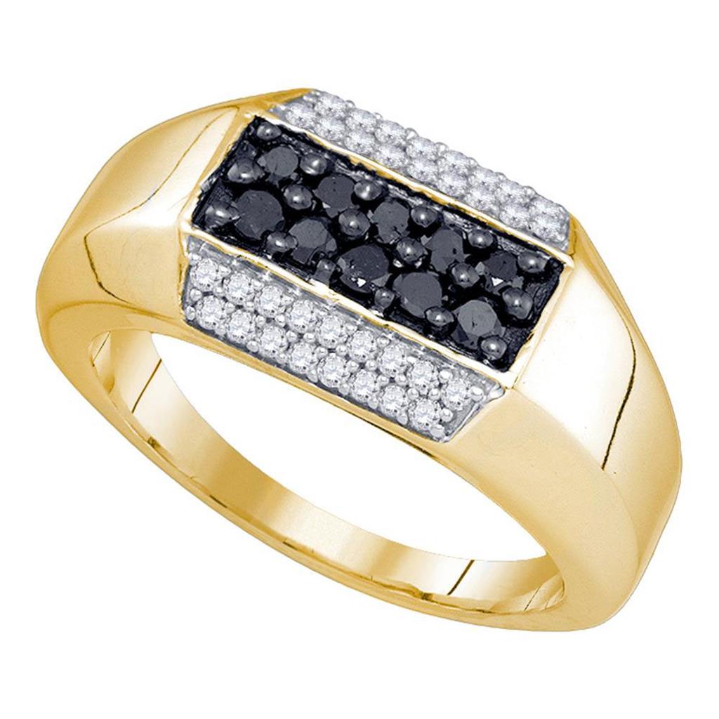 Image of ID 1 10k Yellow Gold Round Black Diamond Cluster Band Ring 3/4 Cttw