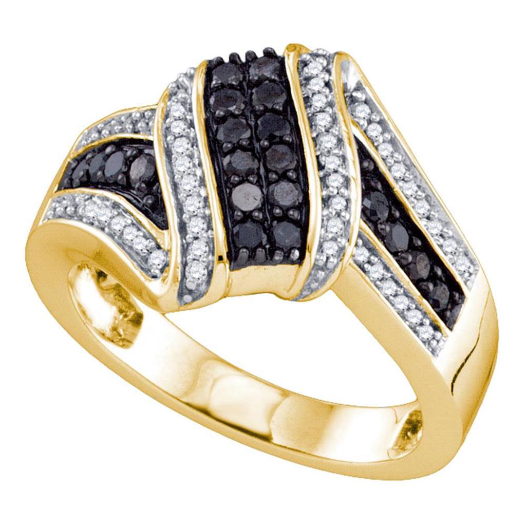 Image of ID 1 10k Yellow Gold Round Black Diamond Cluster Ring 1/2 Cttw
