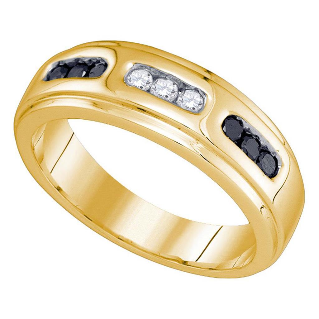 Image of ID 1 10k Yellow Gold Round Black Diamond Wedding Band Ring 1/3 Cttw