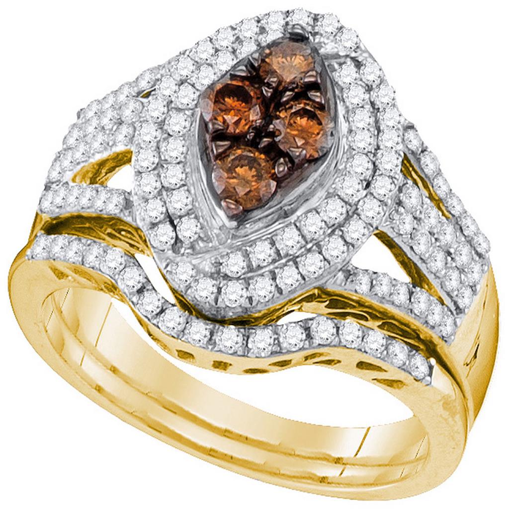 Image of ID 1 10k Yellow Gold Round Brown Diamond Bridal Wedding Ring Set 1 Cttw