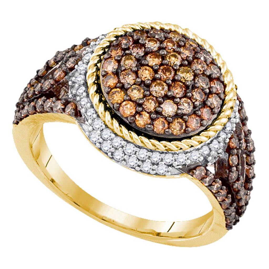 Image of ID 1 10k Yellow Gold Round Brown Diamond Cluster Ring 1-1/5 Cttw