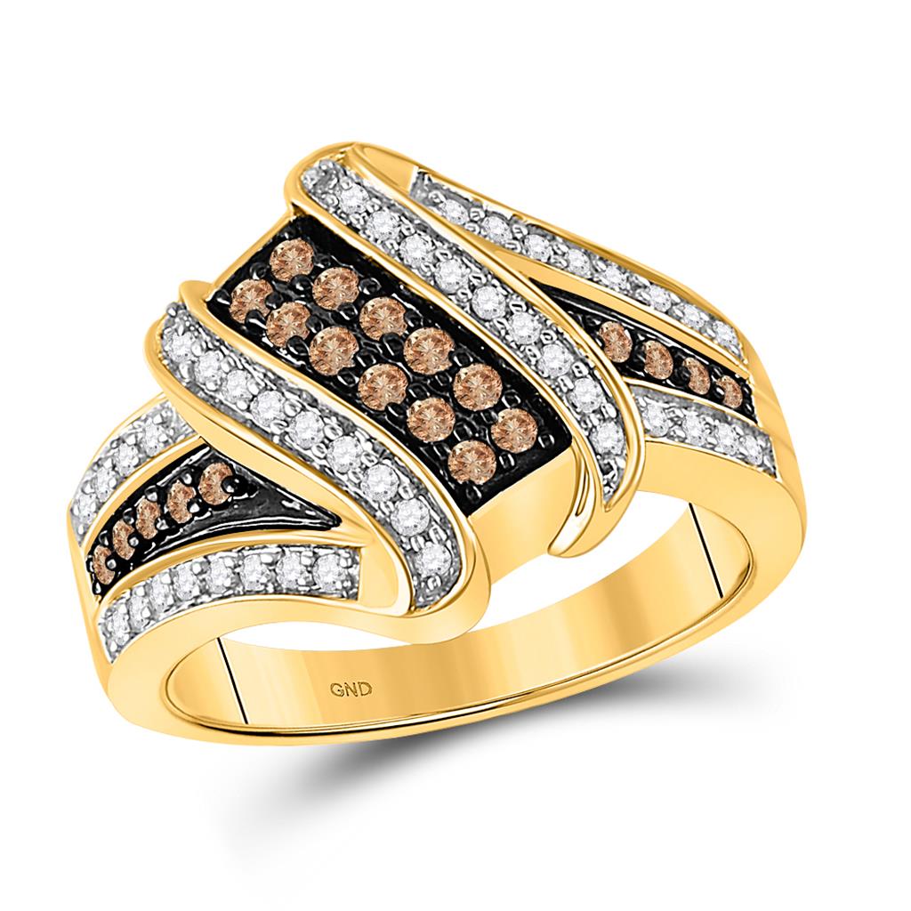 Image of ID 1 10k Yellow Gold Round Brown Diamond Crossover Ring 1/2 Cttw