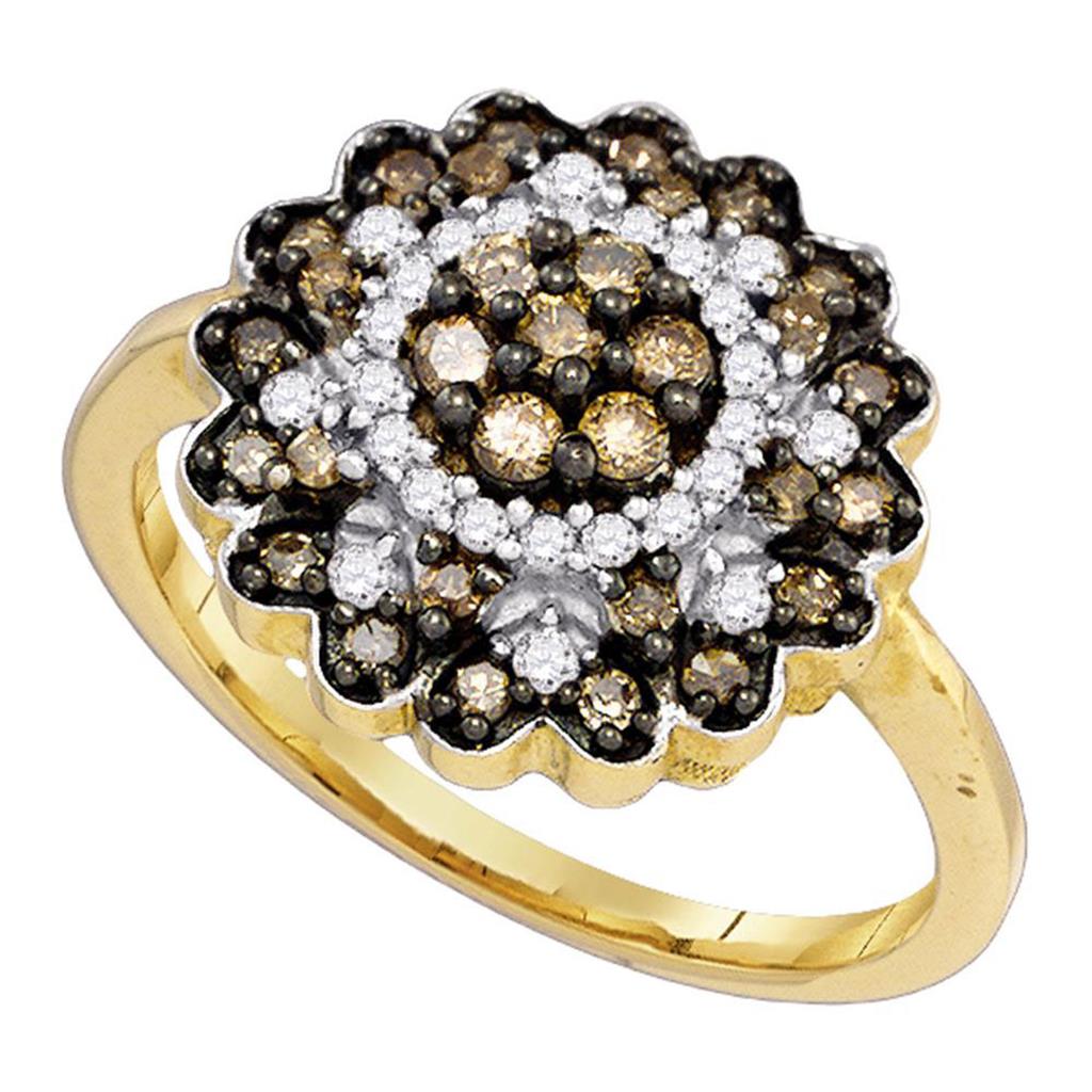 Image of ID 1 10k Yellow Gold Round Brown Diamond Flower Cluster Ring 5/8 Cttw