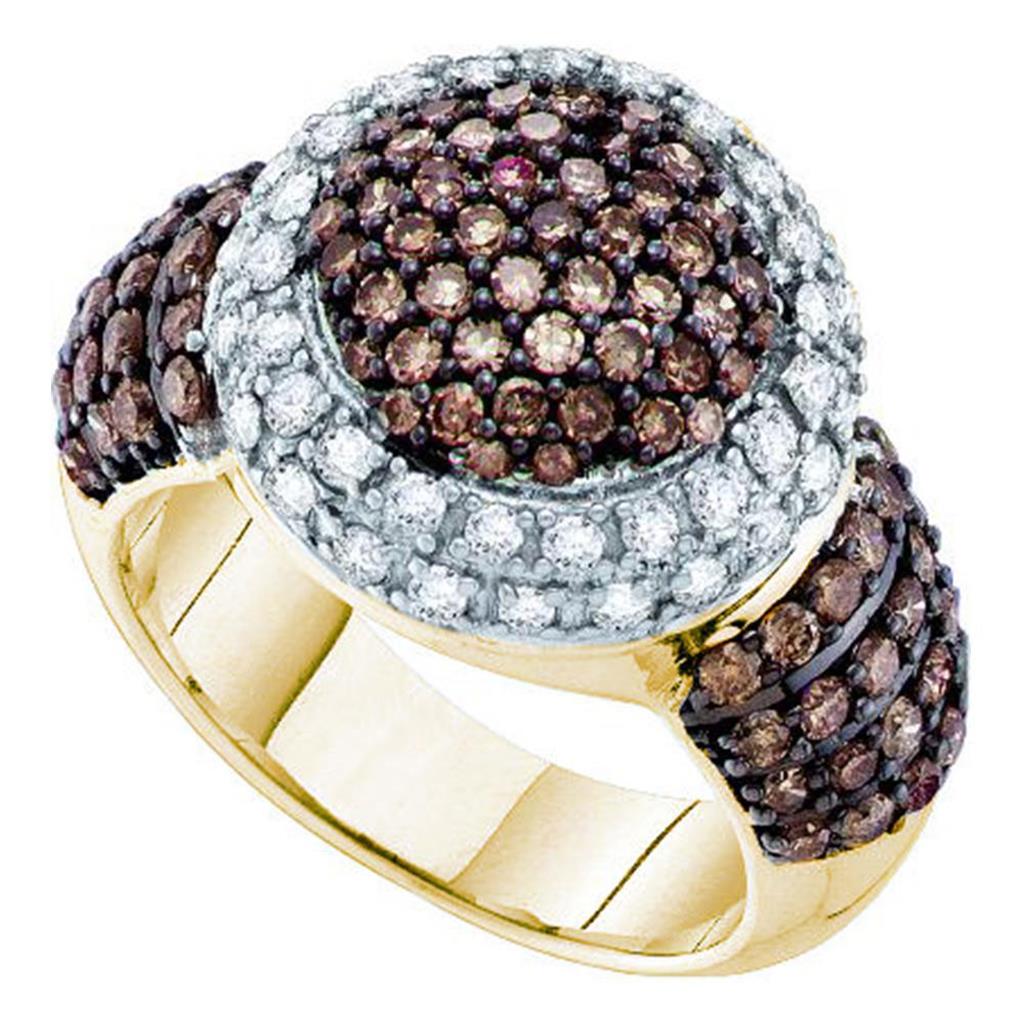 Image of ID 1 10k Yellow Gold Round Brown Diamond Halo Cluster Ring 2 Cttw