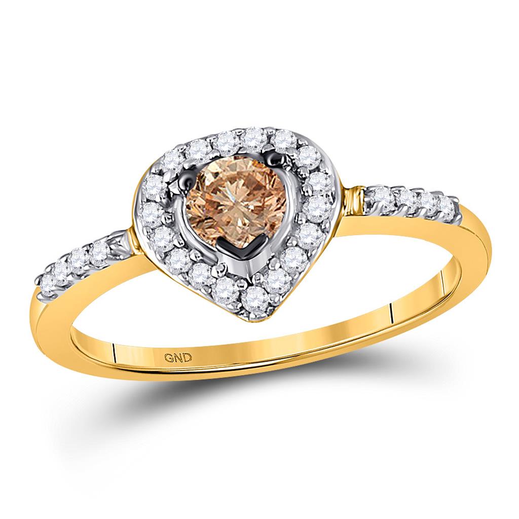 Image of ID 1 10k Yellow Gold Round Brown Diamond Heart Solitaire Ring 1/2 Cttw