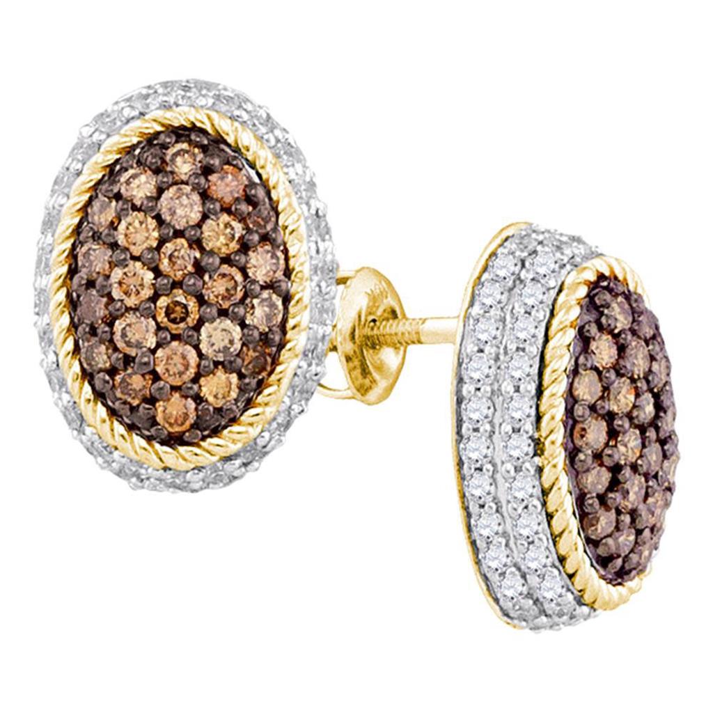 Image of ID 1 10k Yellow Gold Round Brown Diamond Rope Oval Earrings 1-1/5 Cttw