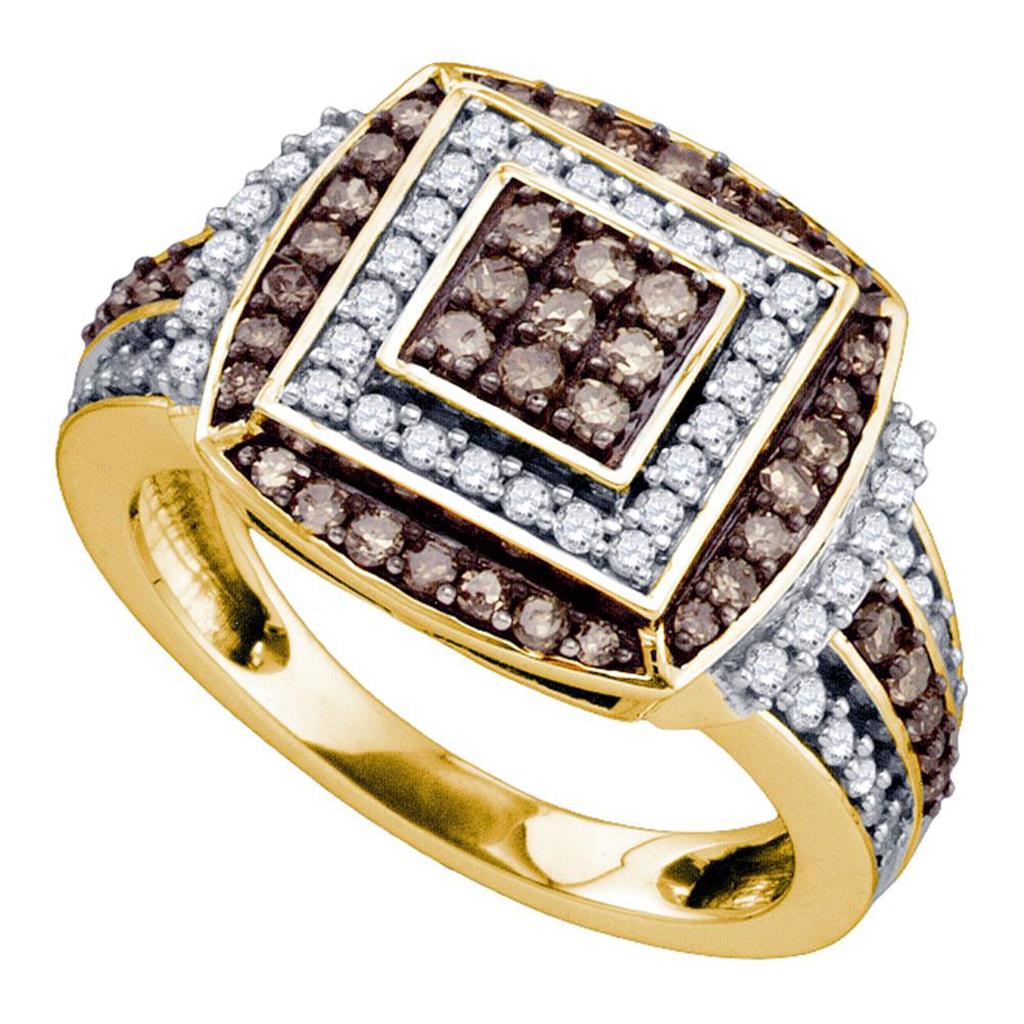 Image of ID 1 10k Yellow Gold Round Brown Diamond Square Cluster Ring 1 Cttw