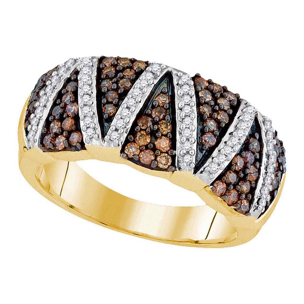 Image of ID 1 10k Yellow Gold Round Brown Diamond Striped Band 3/4 Cttw