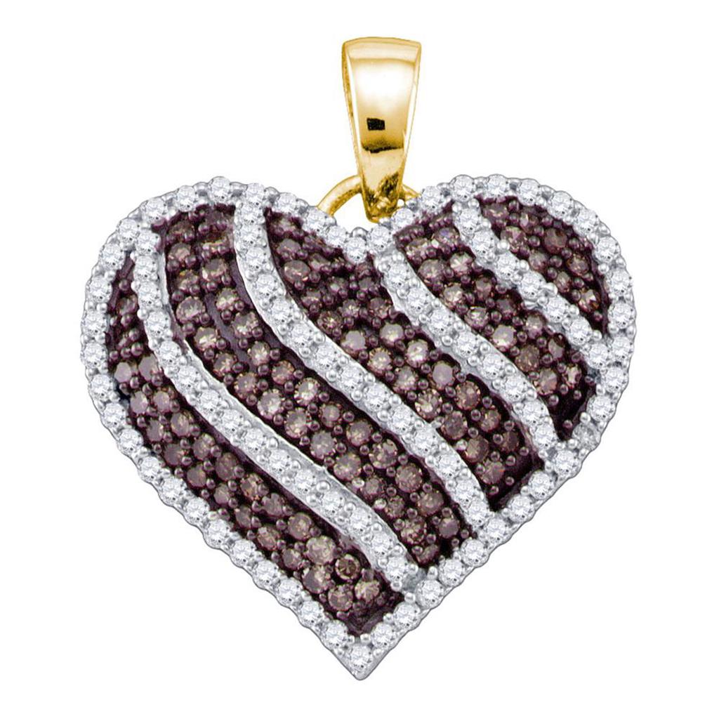 Image of ID 1 10k Yellow Gold Round Brown Diamond Striped Heart Pendant 1 Cttw