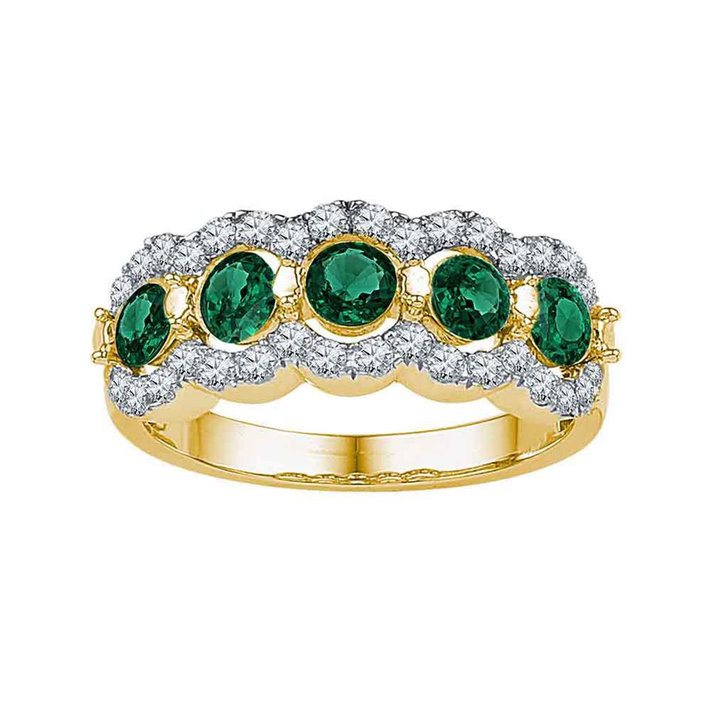 Image of ID 1 10k Yellow Gold Round Created Emerald Fashion Ring 2 Cttw