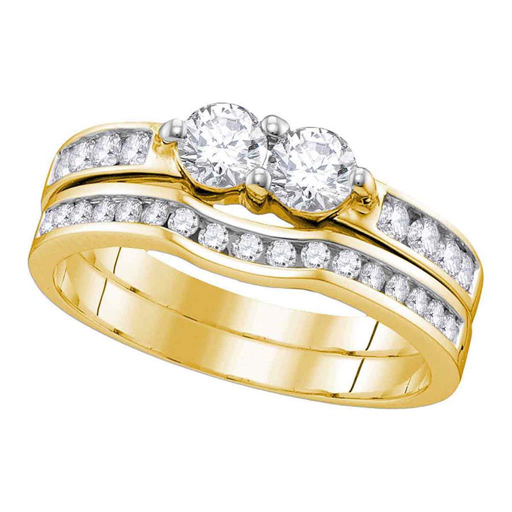 Image of ID 1 10k Yellow Gold Round Diamond 2-stone Hearts Together Wedding Ring Set 1/2 Cttw