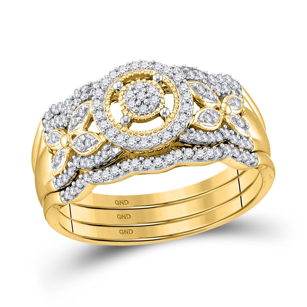 Image of ID 1 10k Yellow Gold Round Diamond 3-Piece Bridal Wedding Ring Set 1/3 Cttw