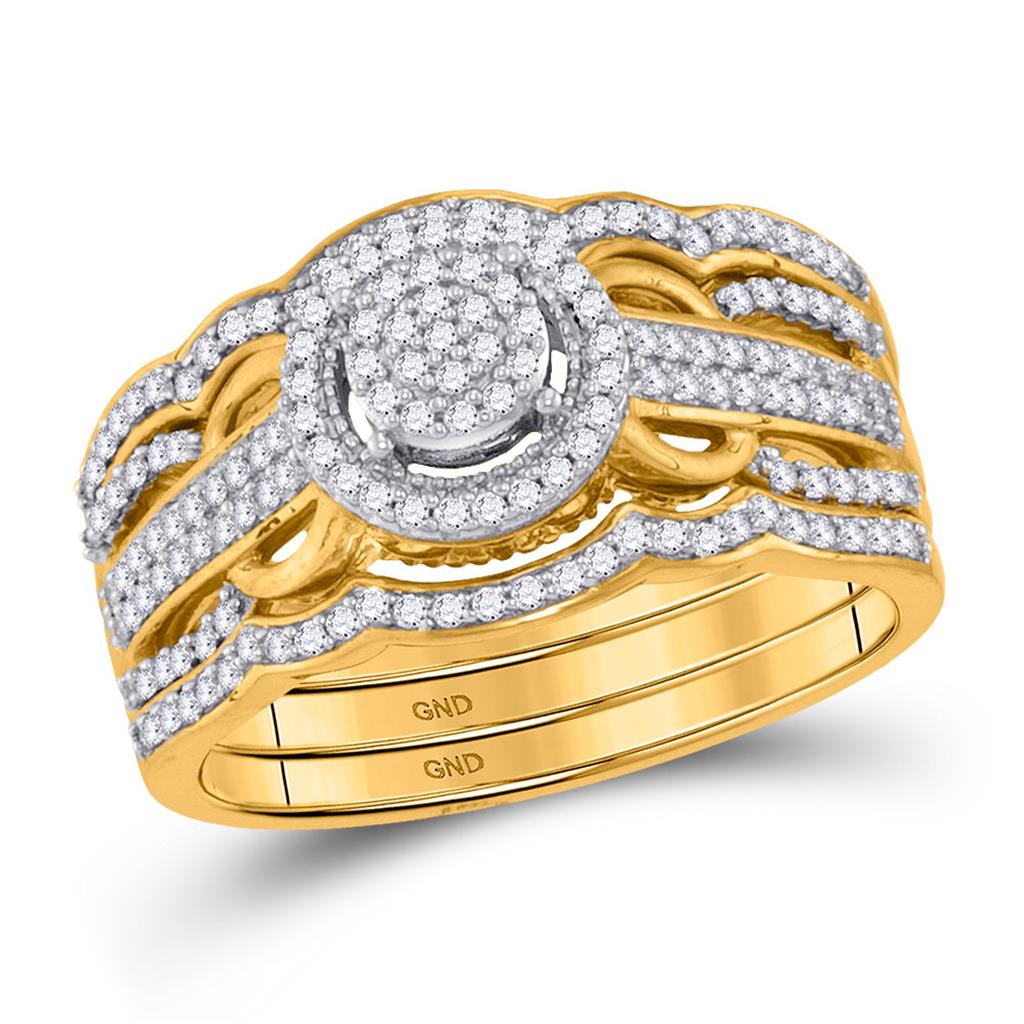 Image of ID 1 10k Yellow Gold Round Diamond 3-Piece Bridal Wedding Ring Set 3/8 Cttw