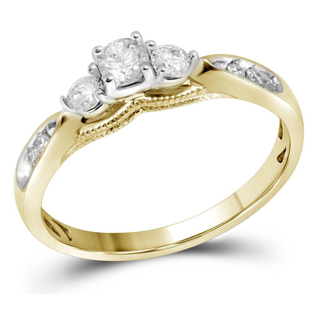 Image of ID 1 10k Yellow Gold Round Diamond 3-stone Bridal Engagement Ring 3/8 Cttw