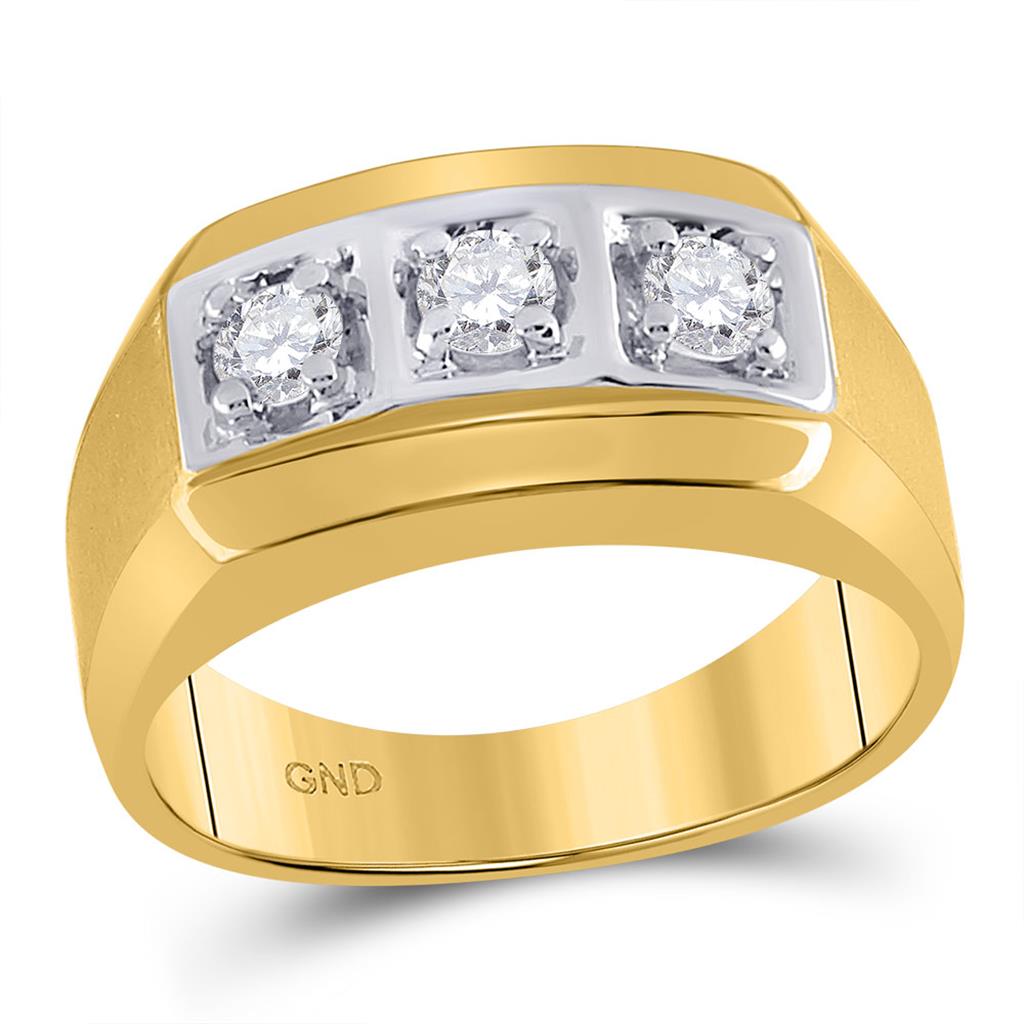 Image of ID 1 10k Yellow Gold Round Diamond 3-stone Fashion Band Ring 1/2 Cttw