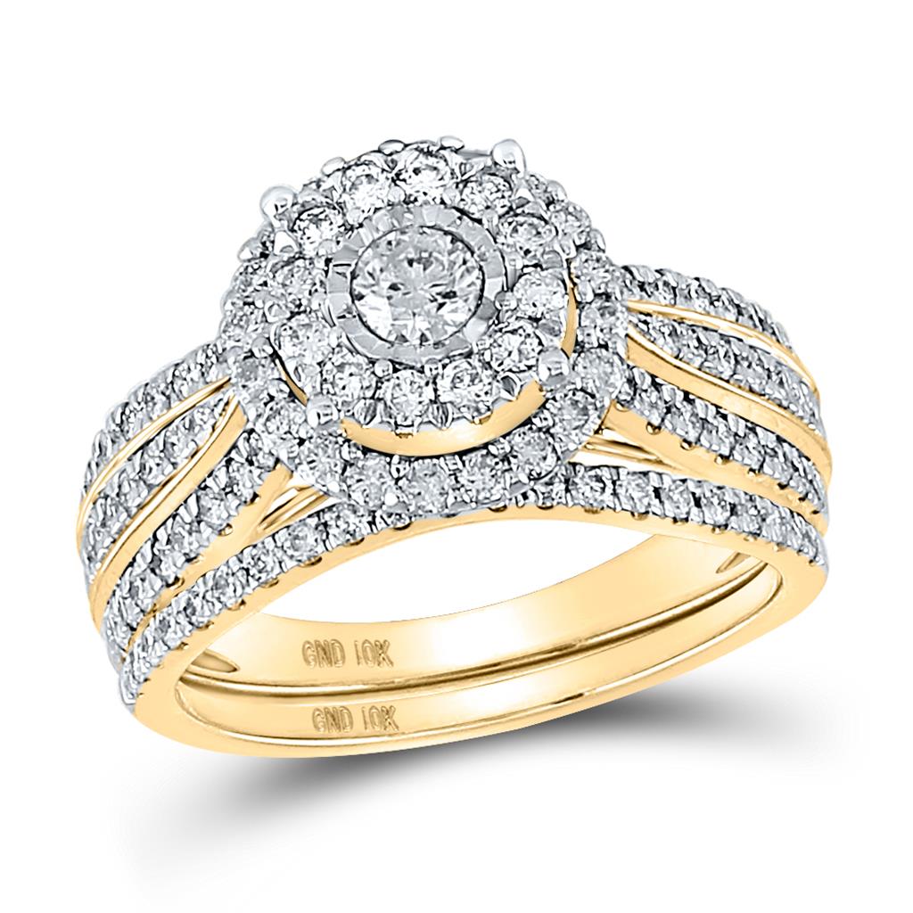 Image of ID 1 10k Yellow Gold Round Diamond Bridal Wedding Ring Set 1-1/4 Cttw (Certified)