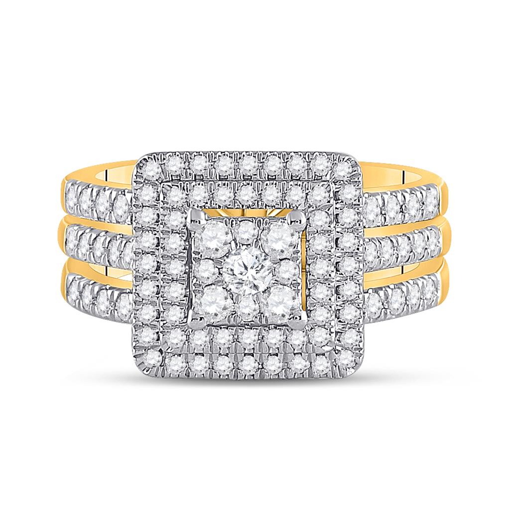 Image of ID 1 10k Yellow Gold Round Diamond Bridal Wedding Ring Set 1 Cttw