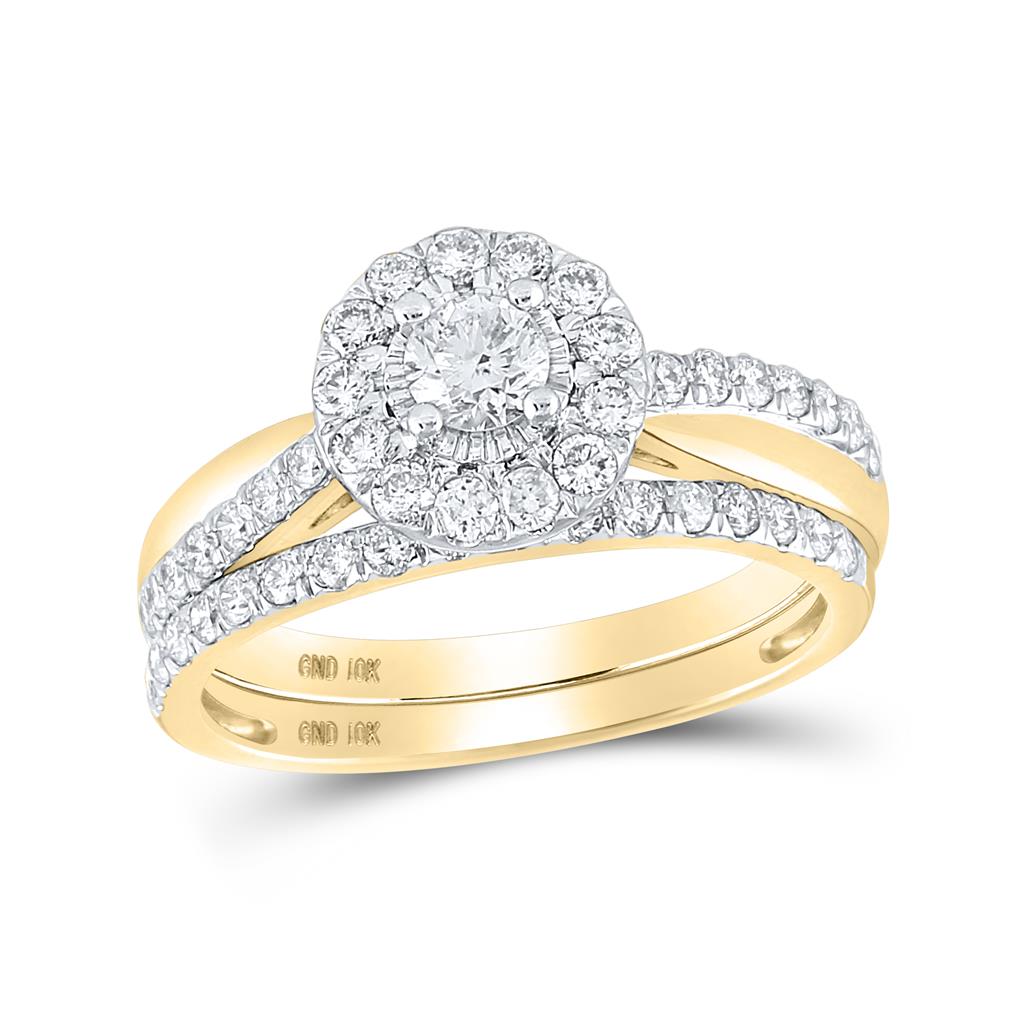 Image of ID 1 10k Yellow Gold Round Diamond Bridal Wedding Ring Set 1 Cttw (Certified)