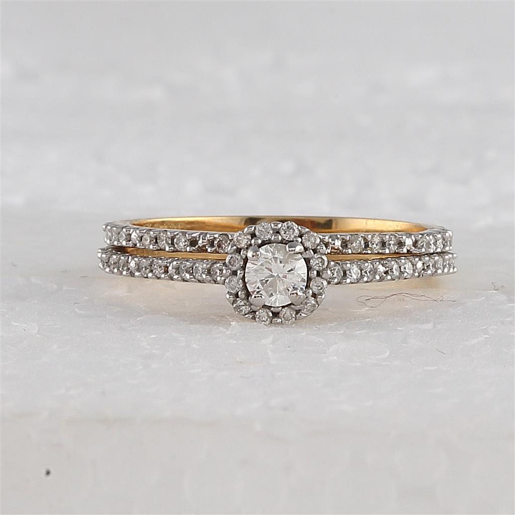 Image of ID 1 10k Yellow Gold Round Diamond Bridal Wedding Ring Set 1/2 Cttw (Certified)