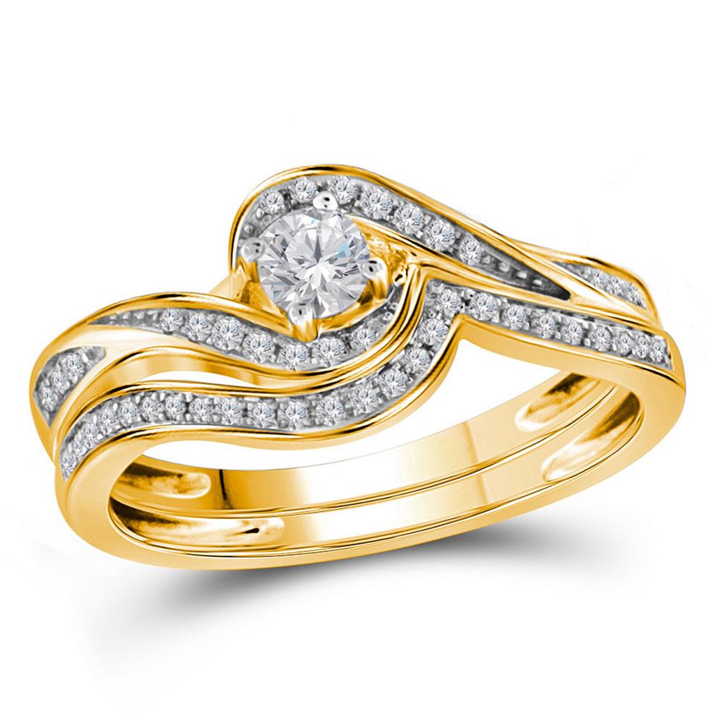 Image of ID 1 10k Yellow Gold Round Diamond Bridal Wedding Ring Set 1/3 Cttw (Certified)