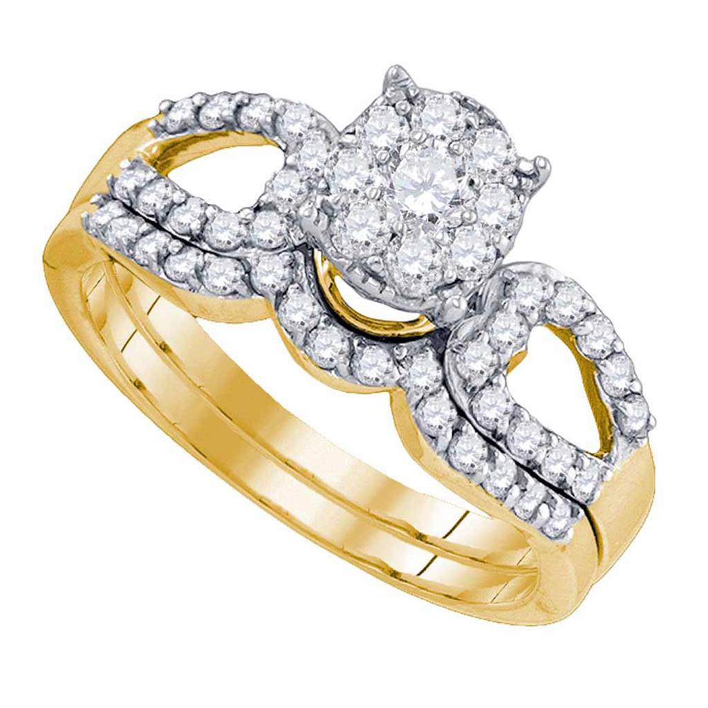 Image of ID 1 10k Yellow Gold Round Diamond Bridal Wedding Ring Set 3/4 Cttw