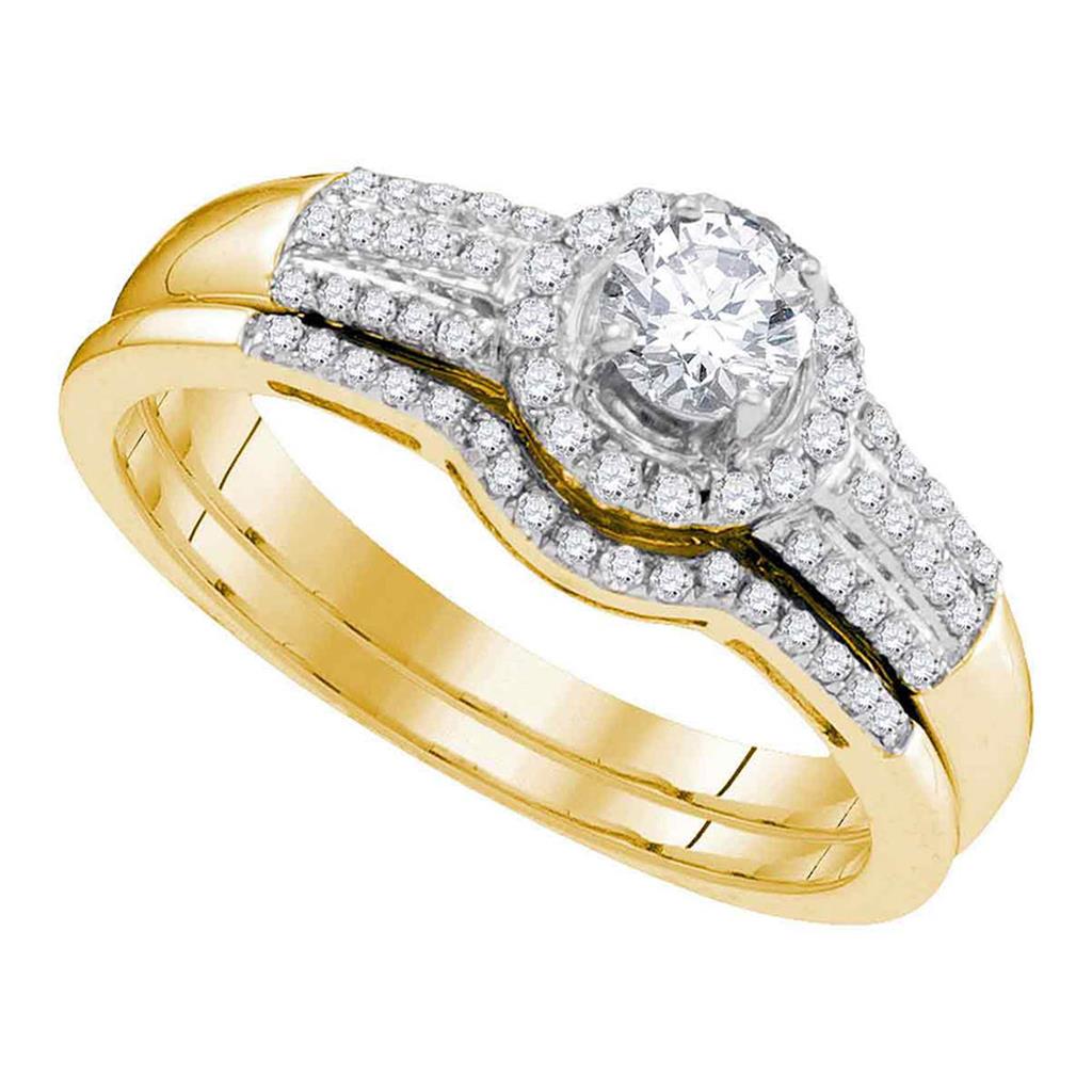 Image of ID 1 10k Yellow Gold Round Diamond Bridal Wedding Ring Set 3/8 Cttw (Certified)