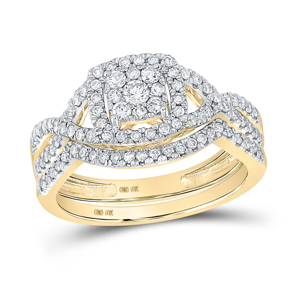 Image of ID 1 10k Yellow Gold Round Diamond Bridal Wedding Ring Set 5/8 Cttw