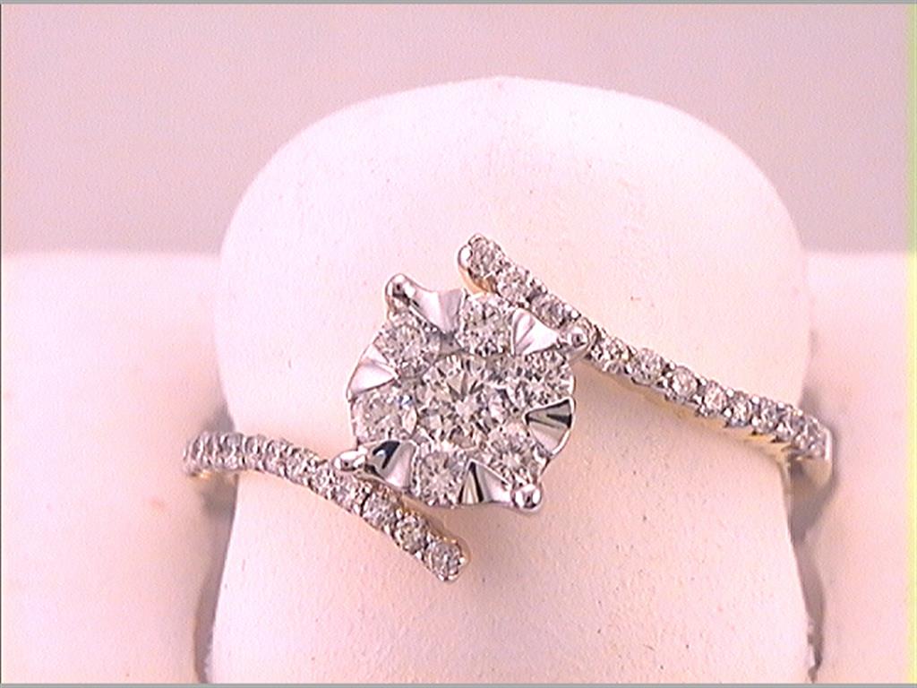 Image of ID 1 10k Yellow Gold Round Diamond Bypass Flower Cluster Ring 1/2 Cttw