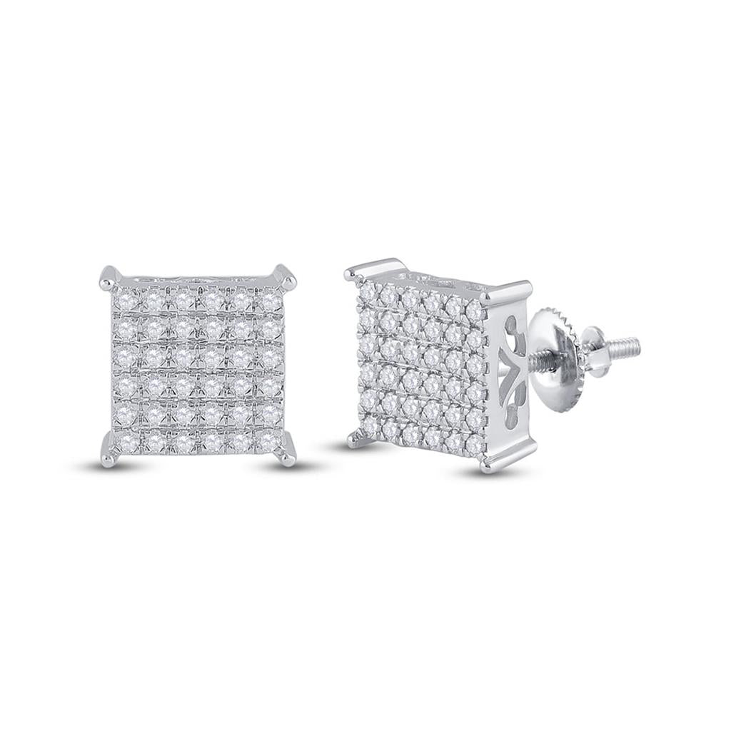 Image of ID 1 10k Yellow Gold Round Diamond Cindys Dream Square Cluster Earrings 3/4 Cttw