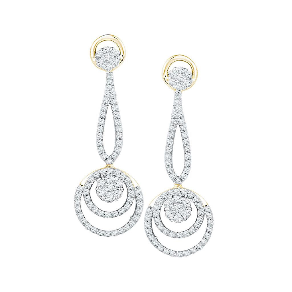 Image of ID 1 10k Yellow Gold Round Diamond Circle Cluster Dangle Earrings 1 Cttw